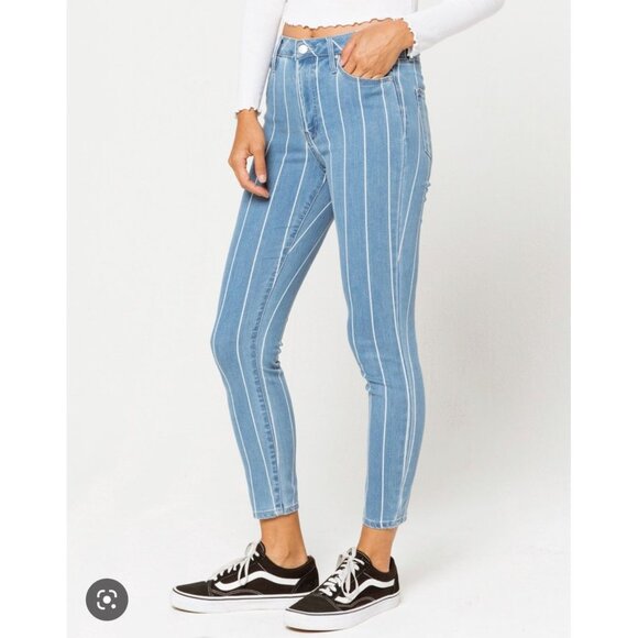 RSQ High Rise Ankle Skinny Stripe Women's Light Blue Skinny Jeans - Picture 1 of 5